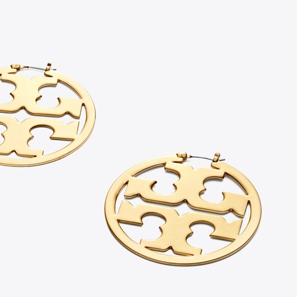 Tory Burch Large Gold Logo Hoop Earrings - Picture 2 of 11